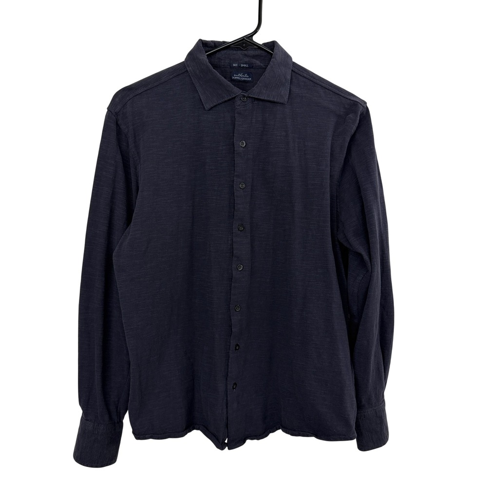 Doppelganger Shirt Mens Small Blue Slub Knit Long Sleeve Button Down Cotton